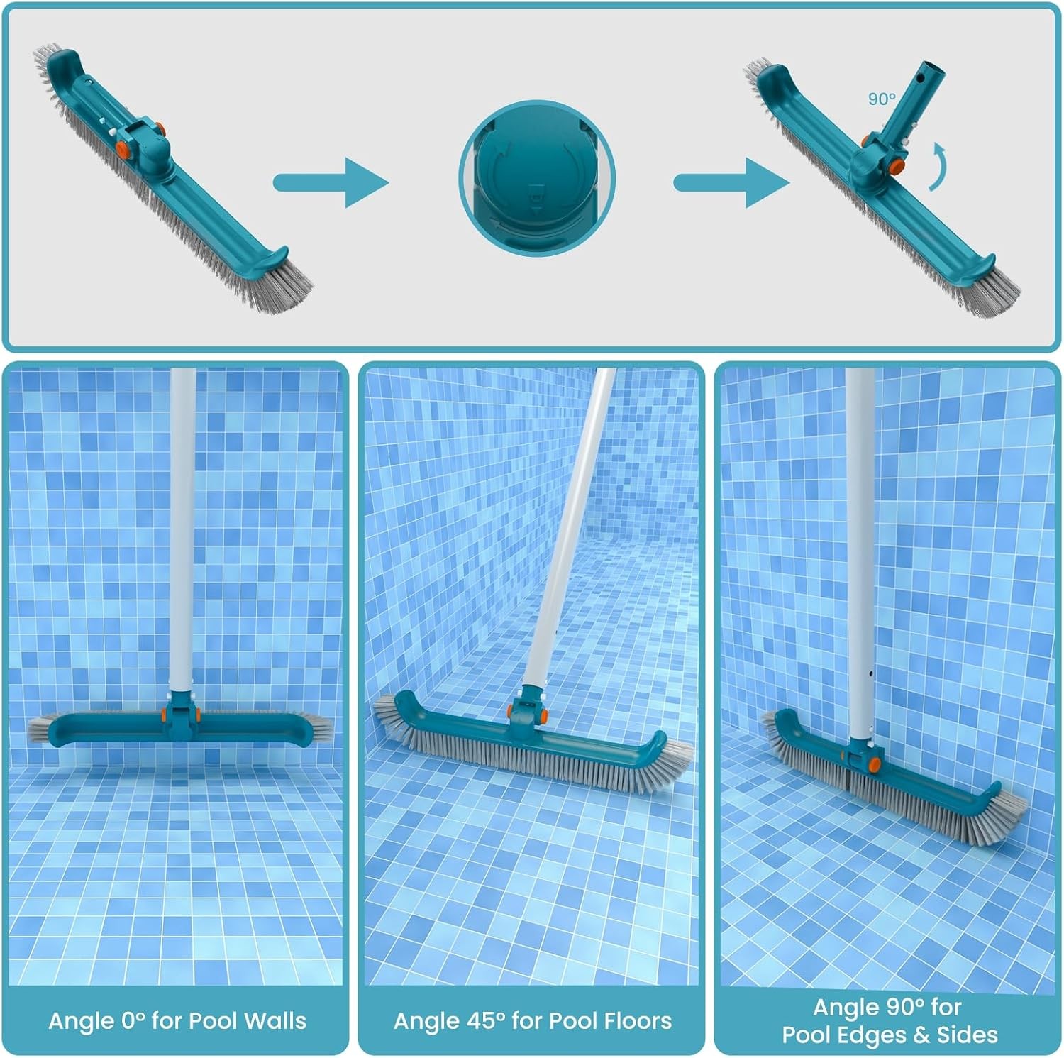Pool Cleaning Kit: Fine Mesh Skimmer, Rotatable Brush for Pools