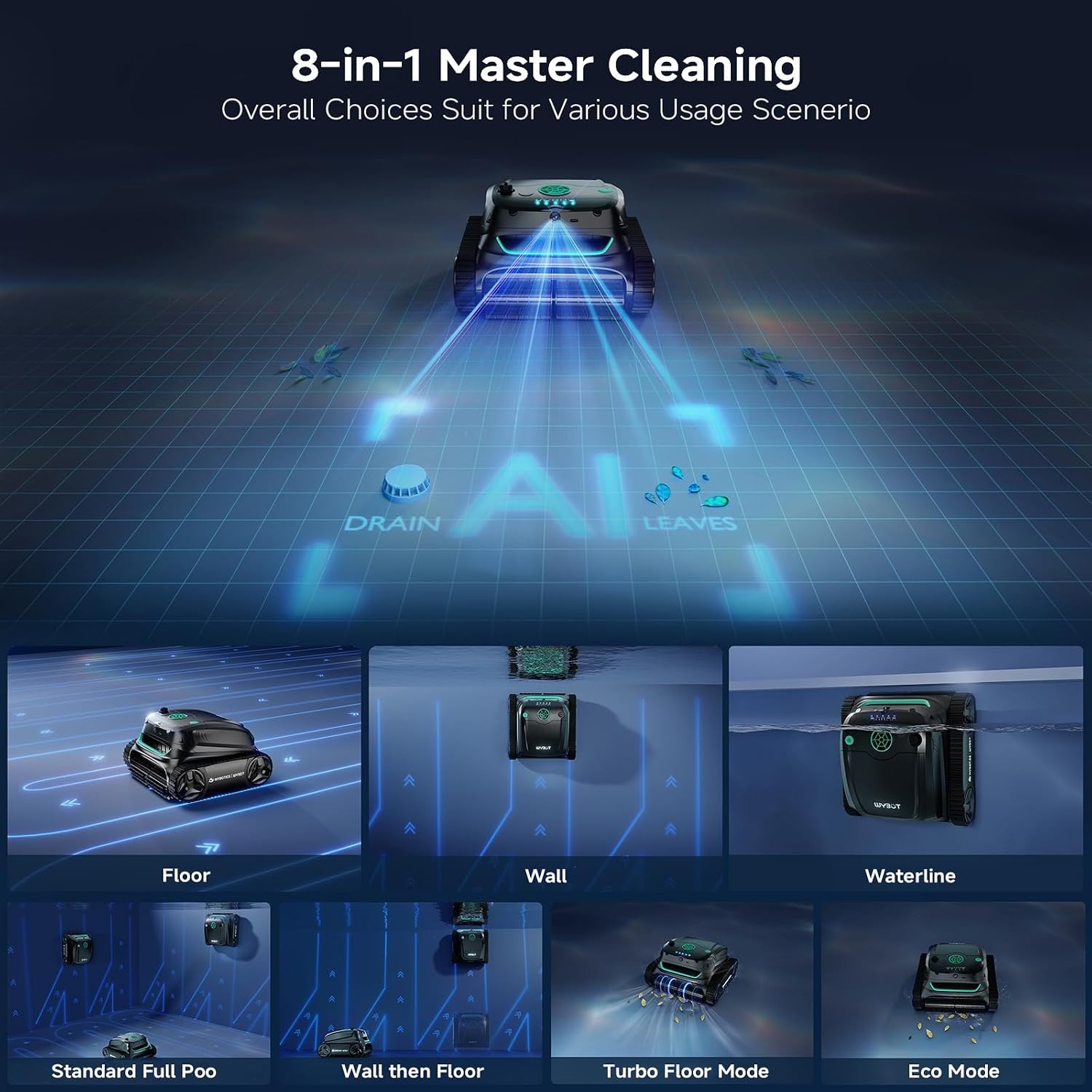 WYBOT S2 Vision AI Camera Cordless Pool Cleaners for Inground Pools, 8-in-1 Pool