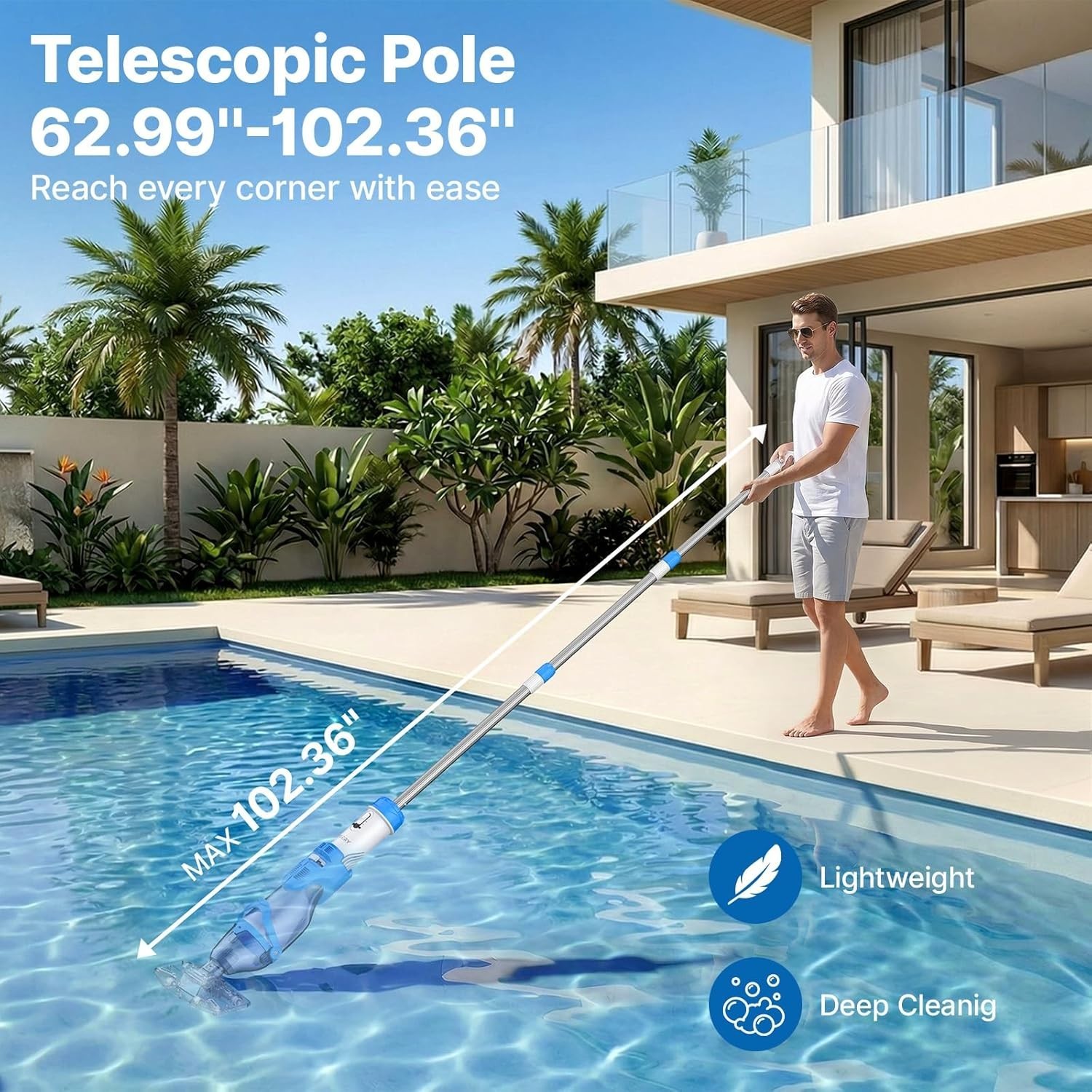 Versatile Cordless Pool Cleaner with 3 Filter Bags & Adjustable Suction Power