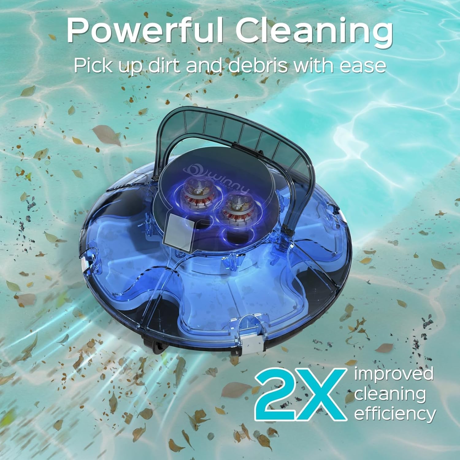 Cordless Robotic Pool Vacuum, Self-Parking Technology, Portable, Clear Blue