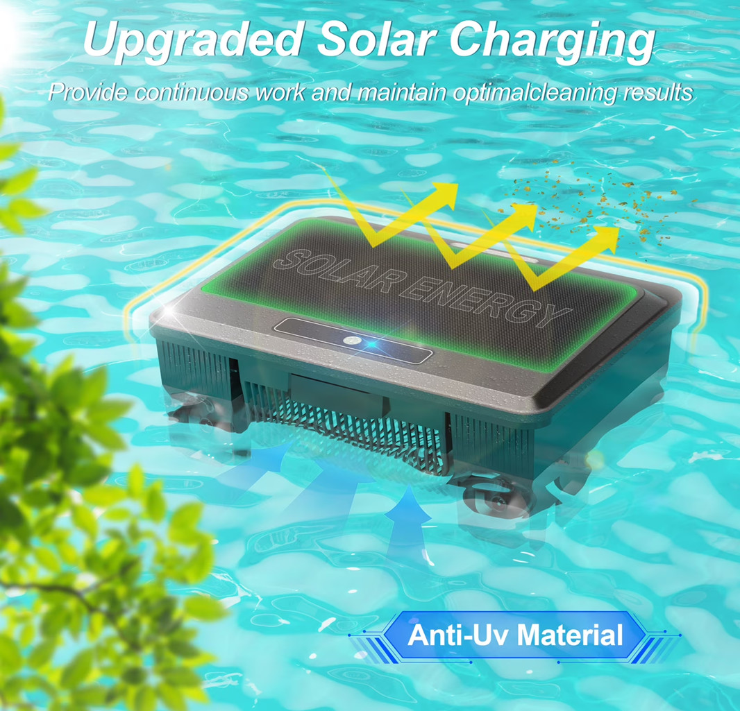 YOMA Y90 Solar Powered Robotic Pool Skimmer, Dual Cleaning Modes, Smart Obstacle
