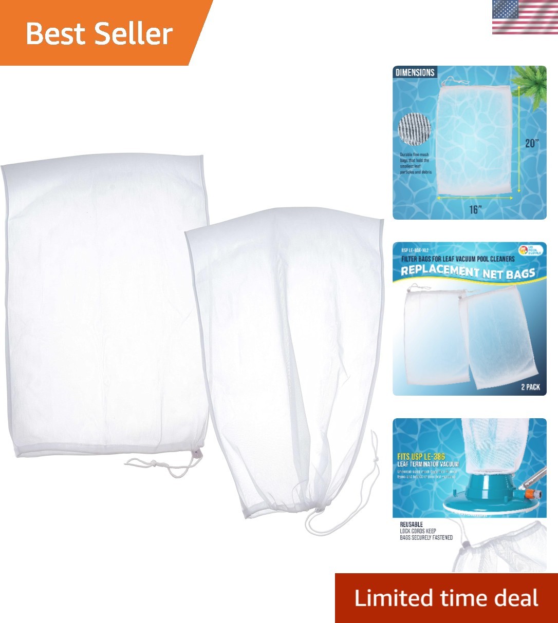 16&Prime; x 20&Prime; Leaf Vacuum Filter Bags – 2 Pack for Efficient Pool Cleaning