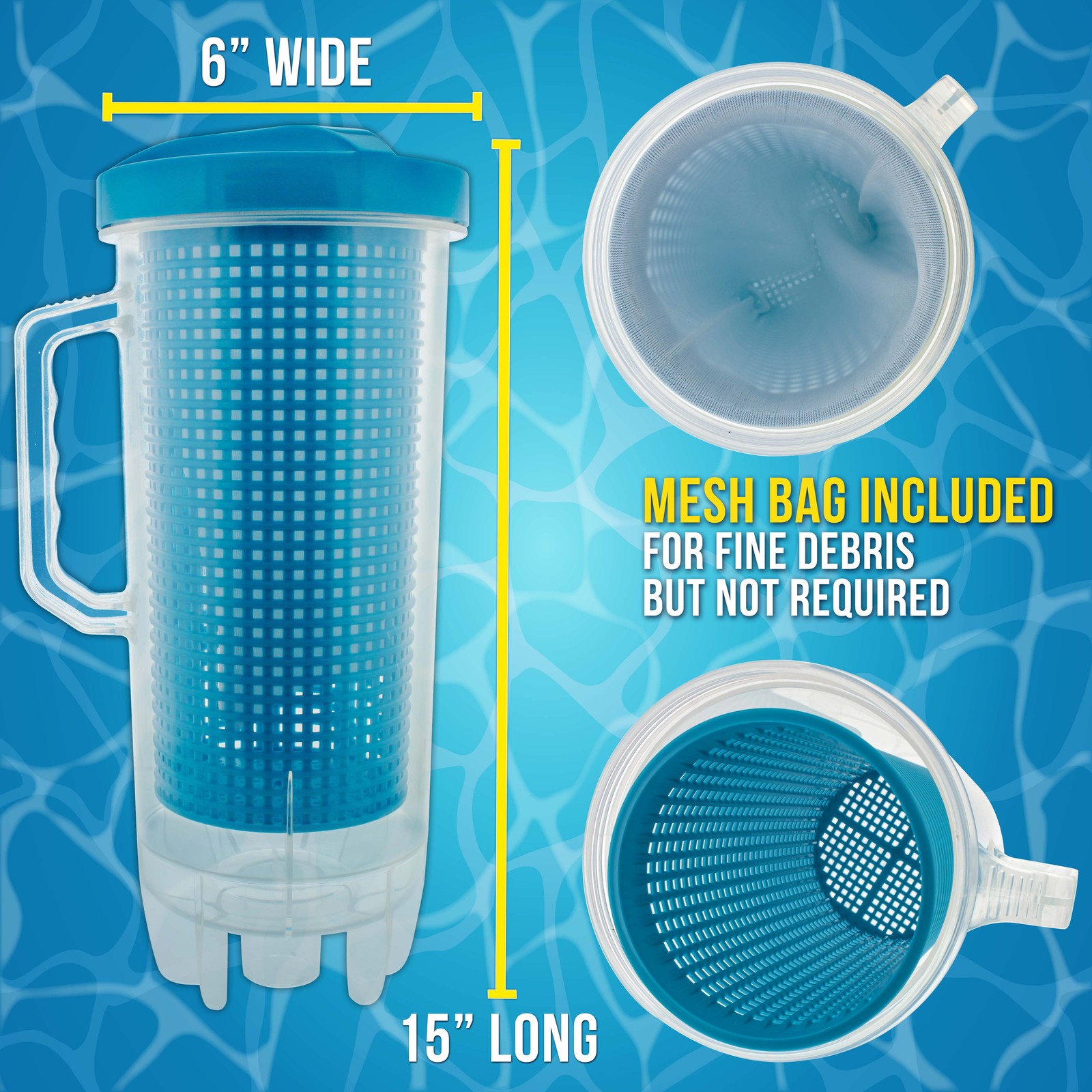 Pro In-line Swimming Pool Leaf Canister with Large Mesh Bag, Clean Remove Debris