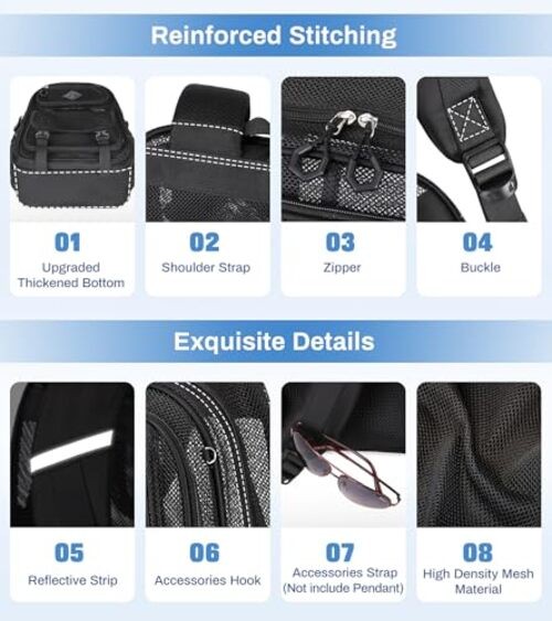Mesh Backpack, 17in Heavy Duty See Through Backpack Ultra Black-17in