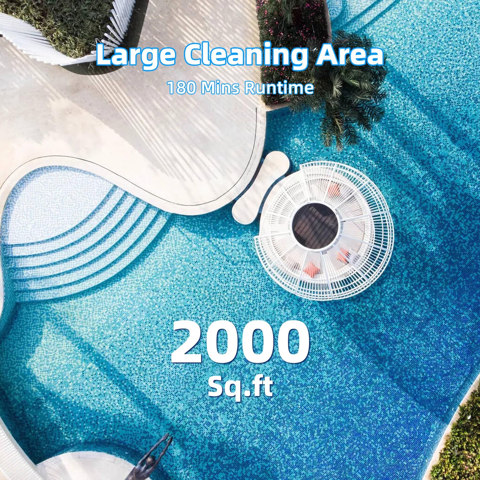 Cordless Robotic Pool Vacuum for Above Ground Pools, 180 Min Runtime,