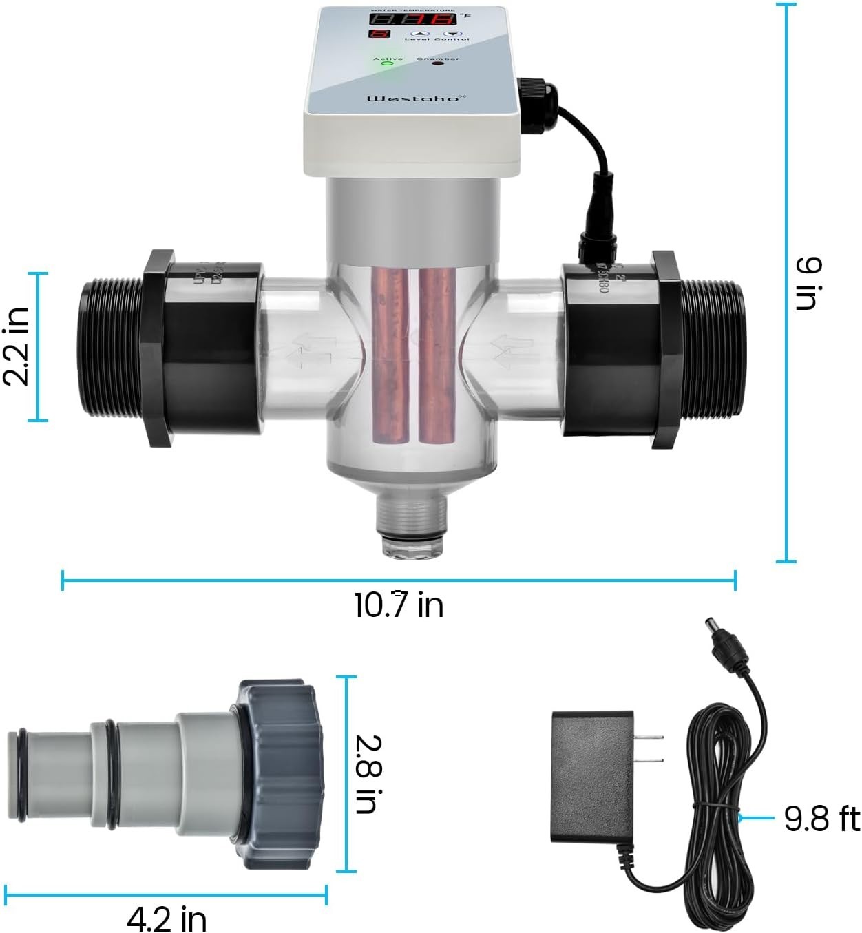 WESTAHO pool ionizer Up to 40,000 Gallons Smart Display