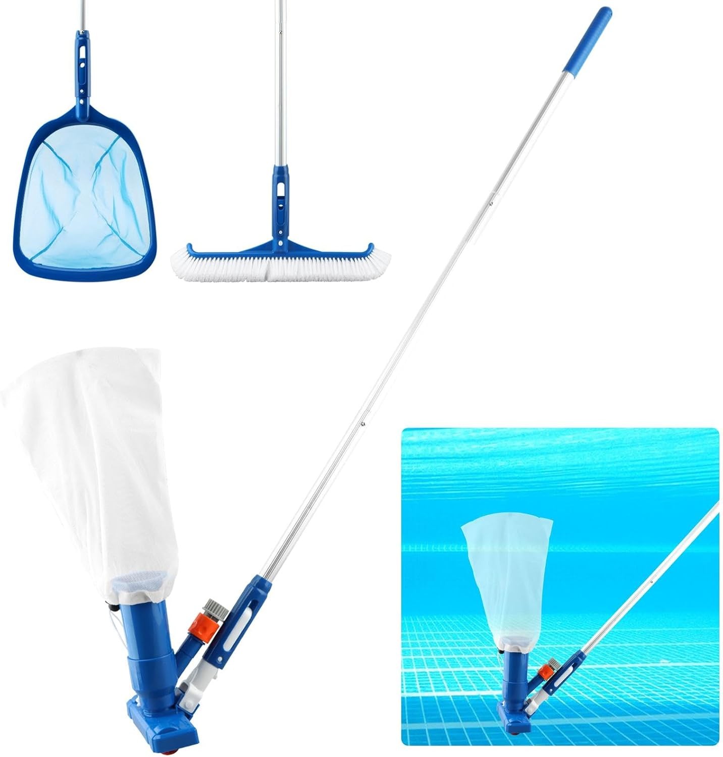 Pool Cleaning Kit: Jet Vacuum, Brush, Skimmer Net & 47-61&Prime; Pole