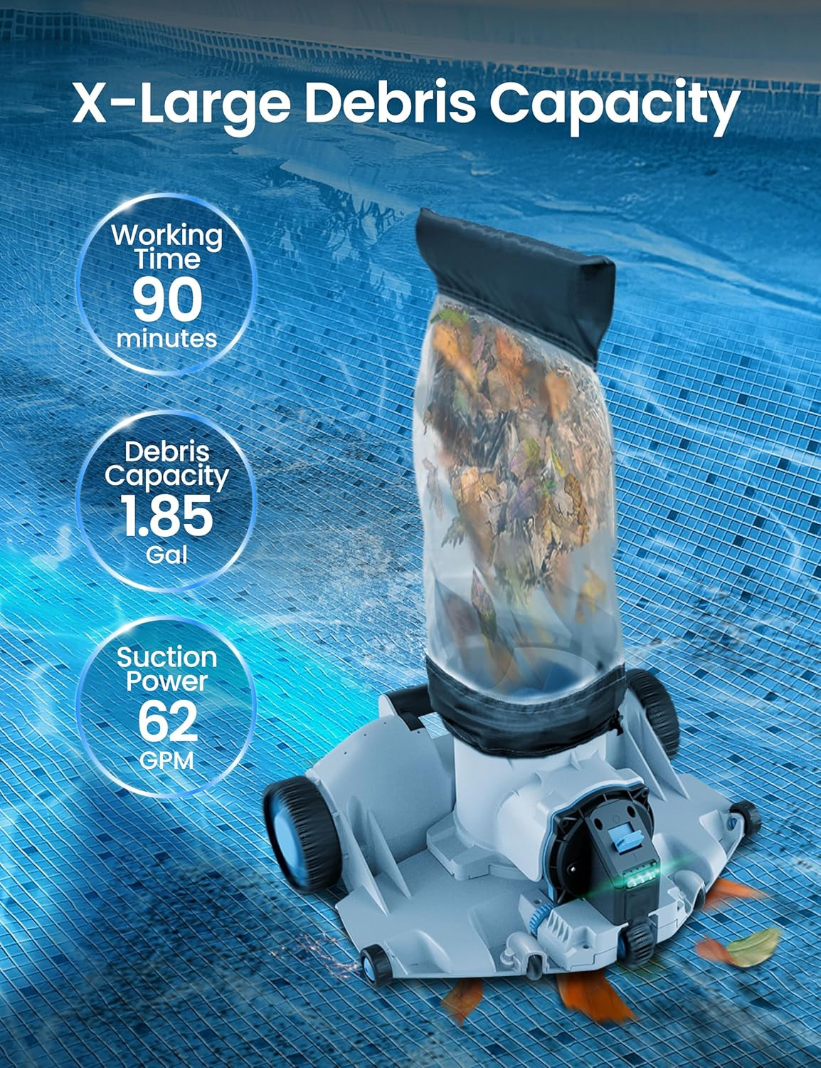 Heavy-Duty Automatic Leaf Robotic Pool Vacuum for Inground & Aboveground Pools