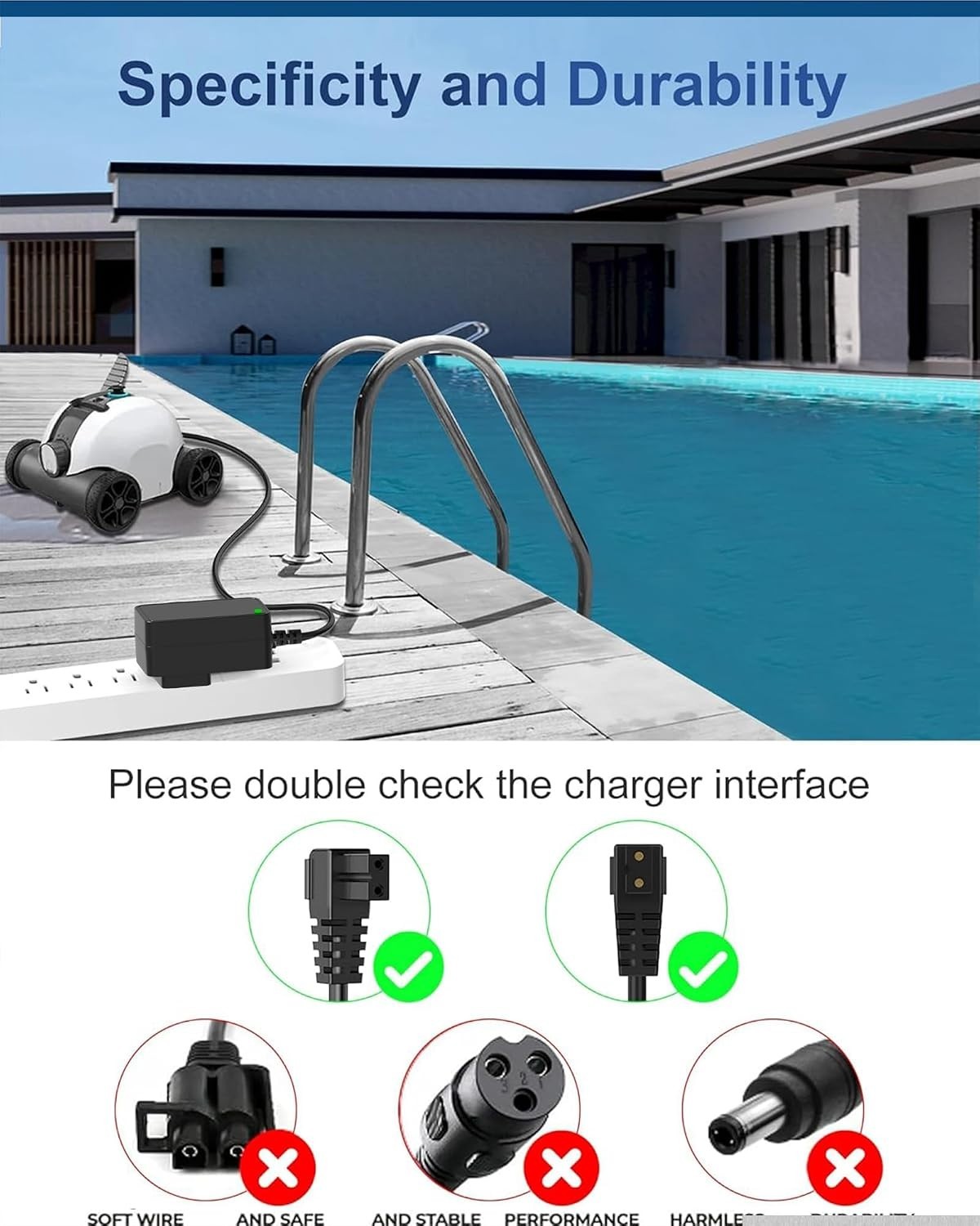 12.6V Replacement Charger for Aiper Seagull Pool Cleaners & Aipyury 1500 – Wa…