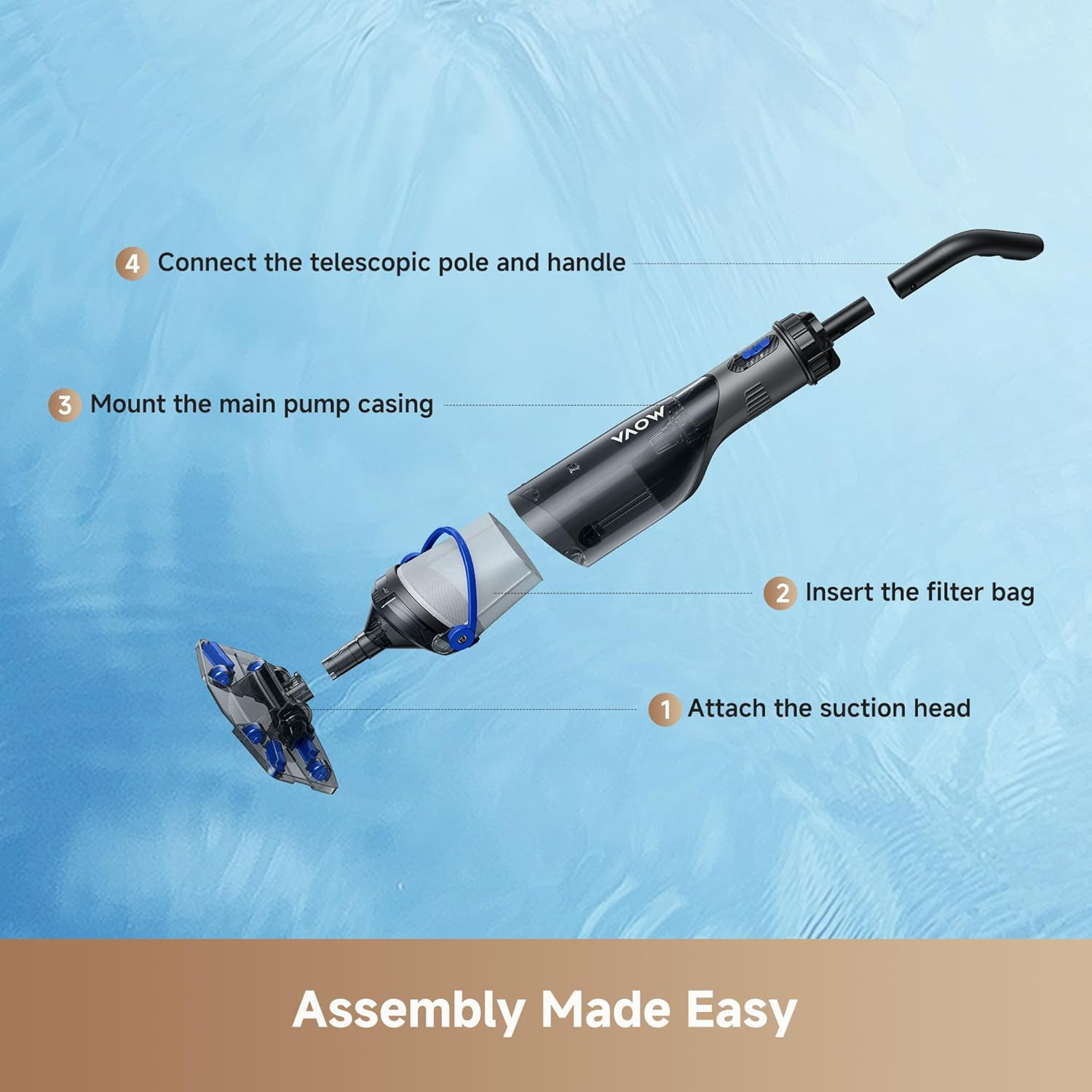 Handler V10 Cordless Pool Vacuum, 18.5 GPM Suction, Transparent Suction Head & 5