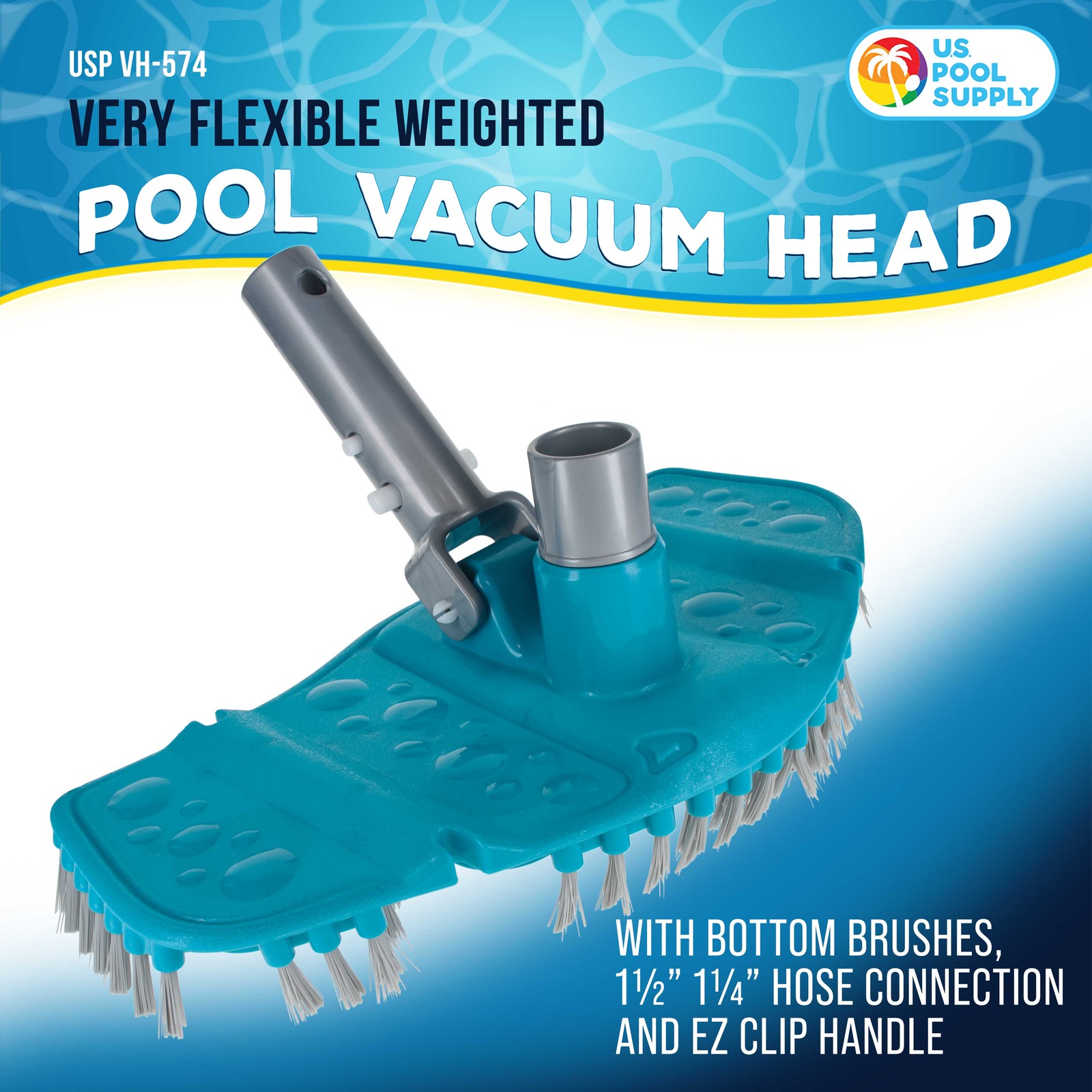 Very Flexible Weighted Pool Vacuum Head with Bottom Brushes, Clean Swimming Pool