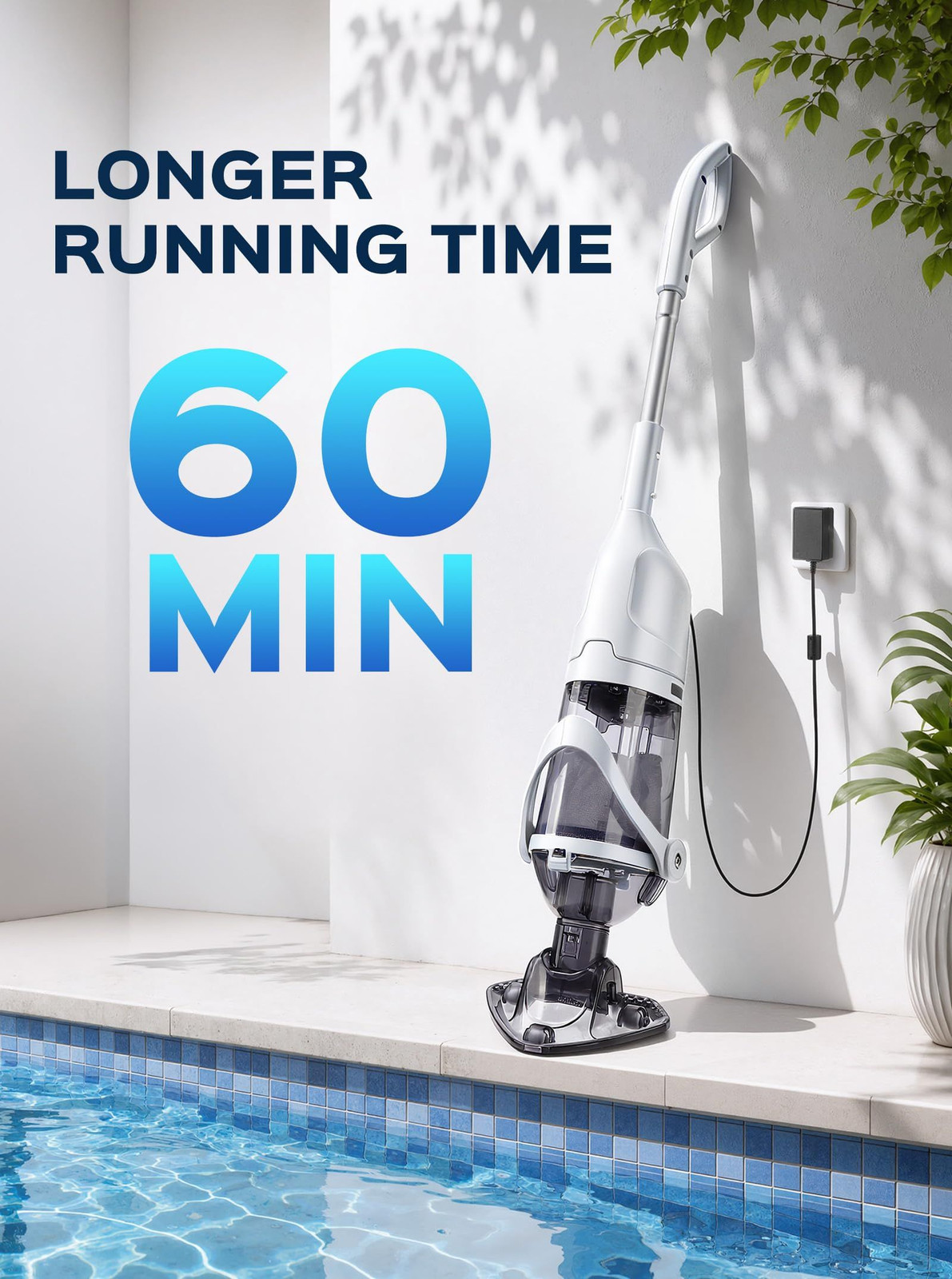 Grelawner Cordless Handheld Pool Vacuum for Above Ground Pool, White