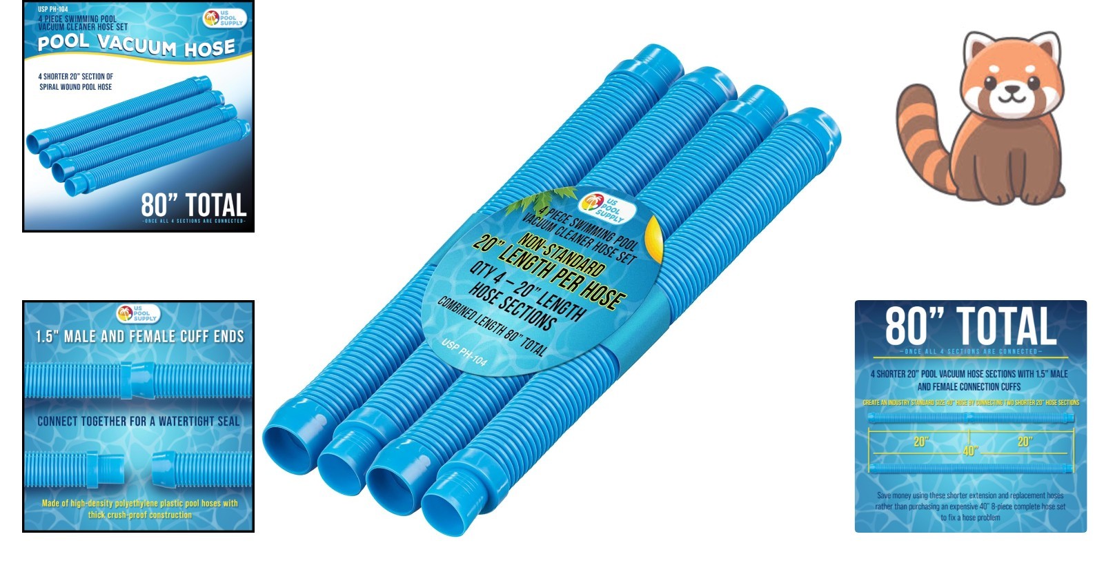 4-Piece 20&Prime; Pool Vacuum Hose Set – Flexible Extensions for Easy Maintenance