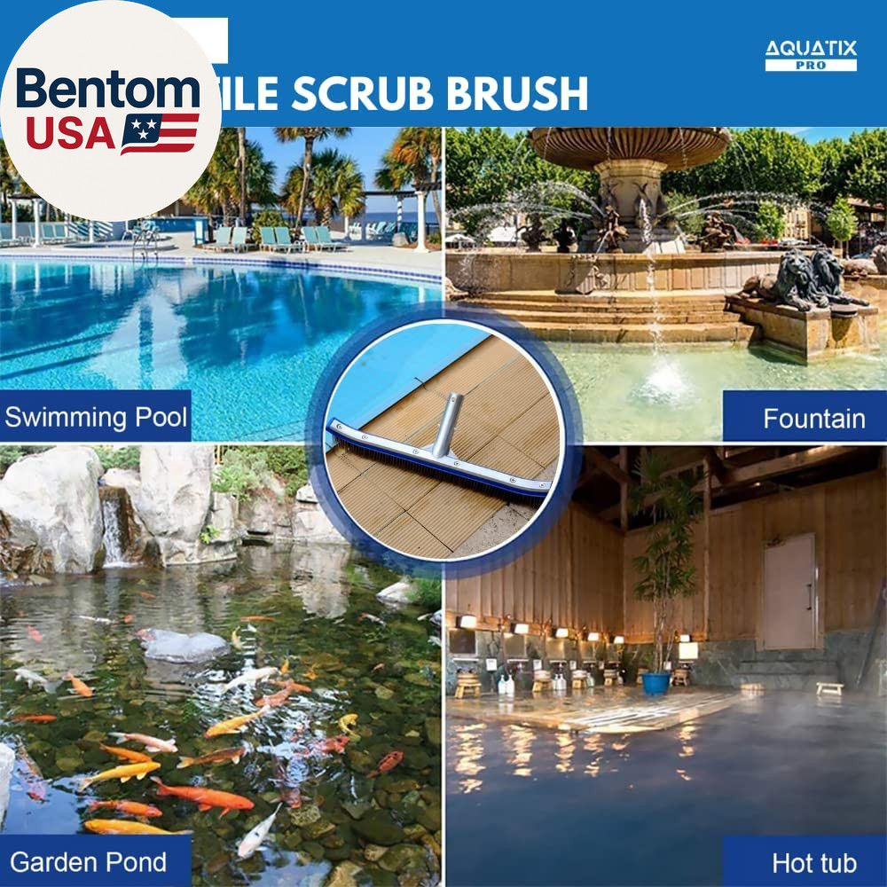 Pool Brush Head, 18&Prime; Heavy Duty for Cleaning Walls & Floors, Stainless Steel Bri
