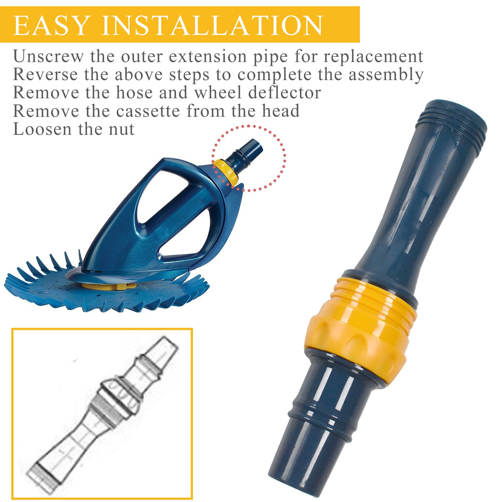 W70326 Cassette Outer Extension Pipe with Handnut for Zodiac Baracuda G3/G3 Pro.