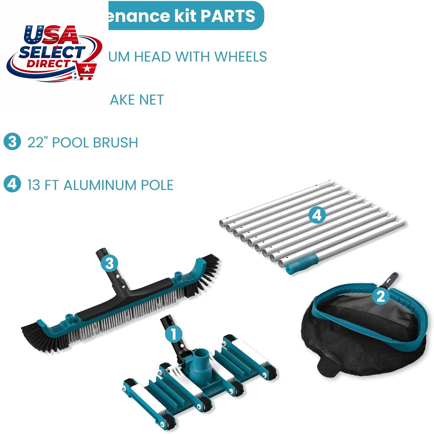 Deluxe Swimming Pool Cleaning Kit with Net, Vacuum Head & Brush