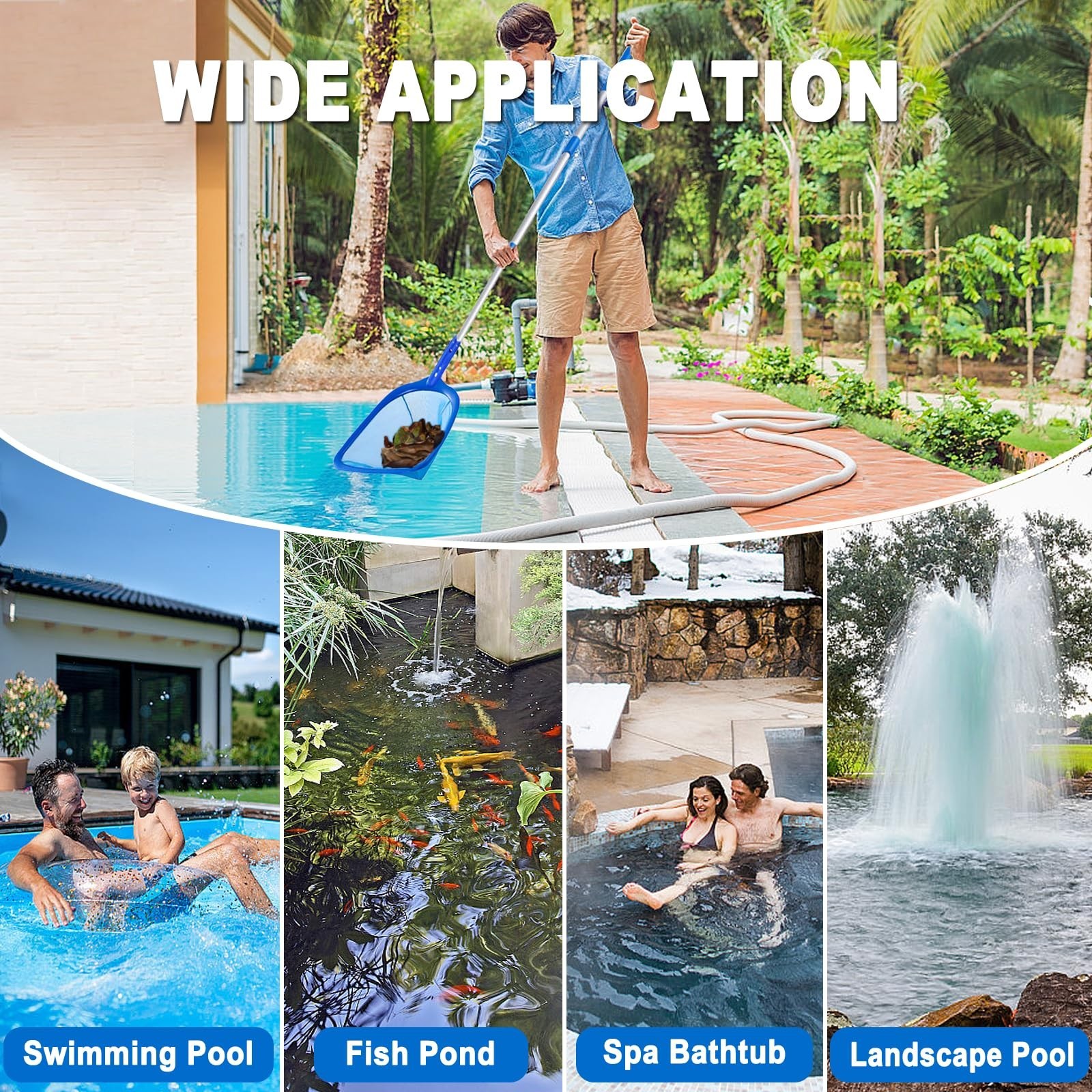 Swimming Pool Skimmer Net – 3 Section Telescopic Pole Fine Mesh Deepwater Net Cl