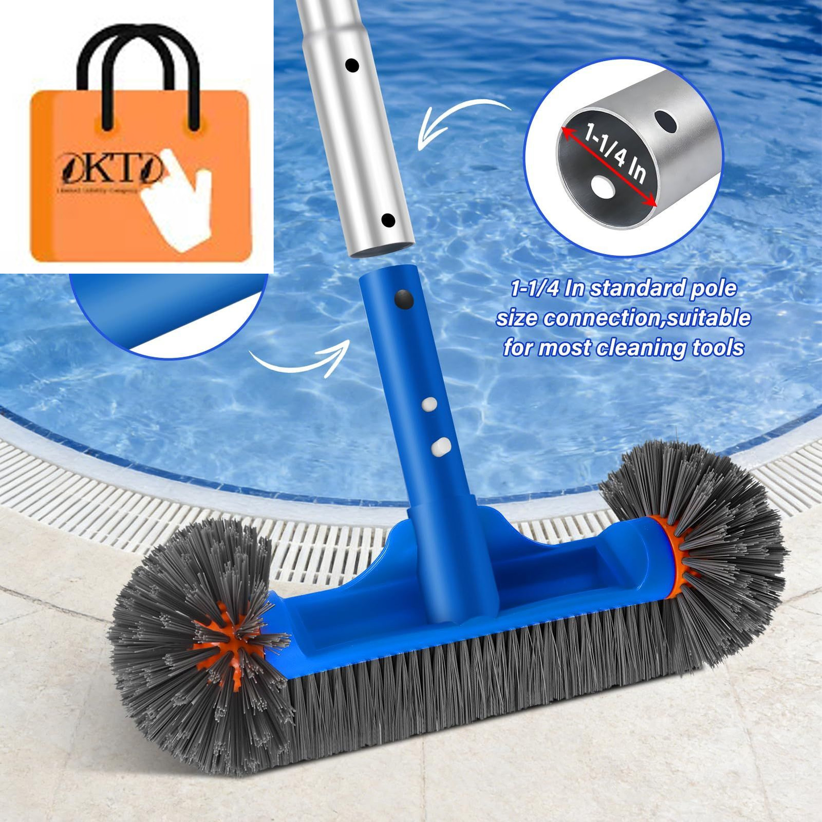 Swimming Pool Cleaning Kit Including 12.5 in Brush inches, Blue
