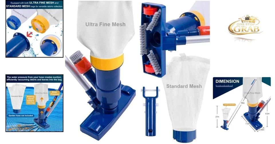 Upgraded Manual Pool Vacuum for Above Ground Pool with Double Mesh Bag