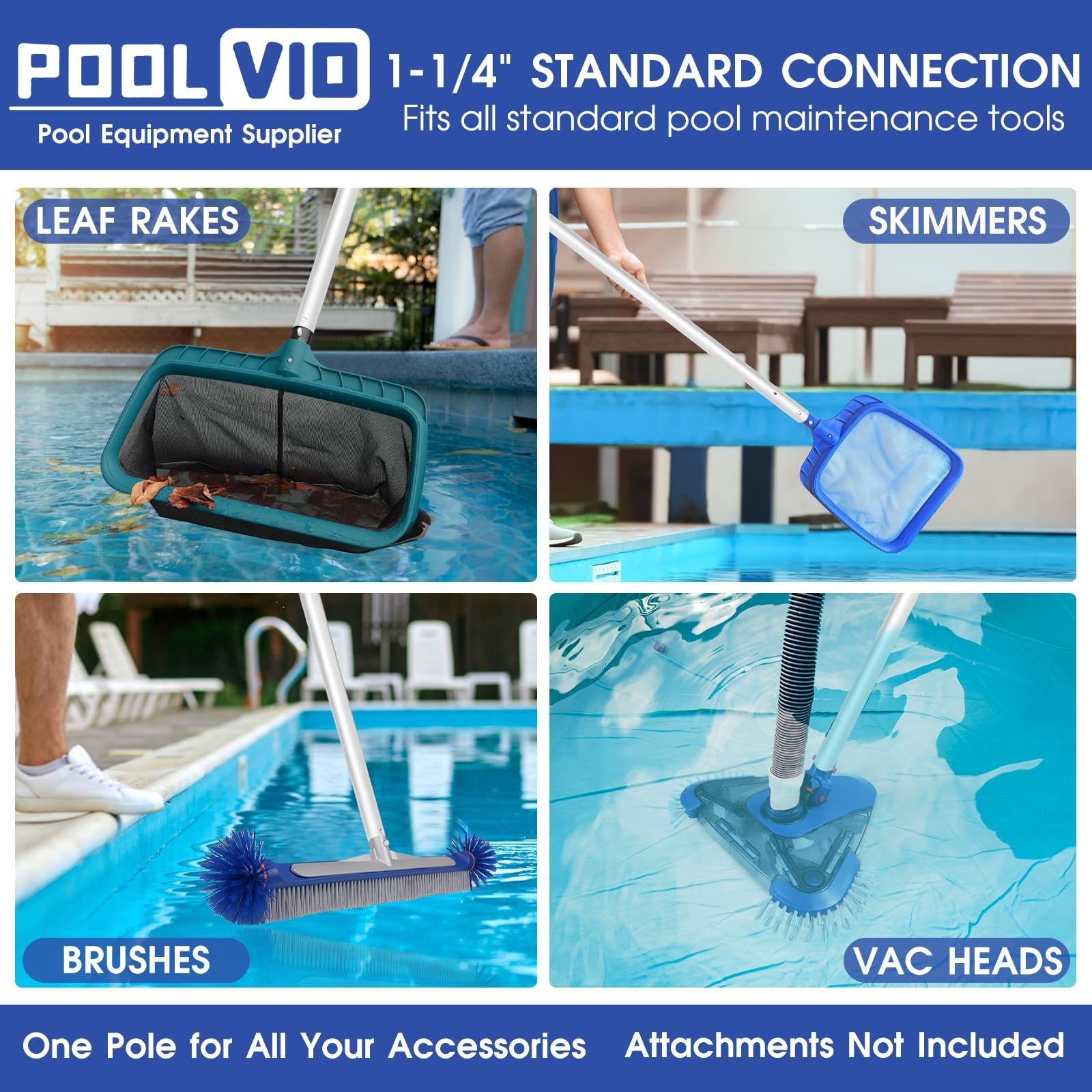 12FT Adjustable Telescopic Pool Cleaning Pole – Aluminum Skimmer Net & Vacuum To