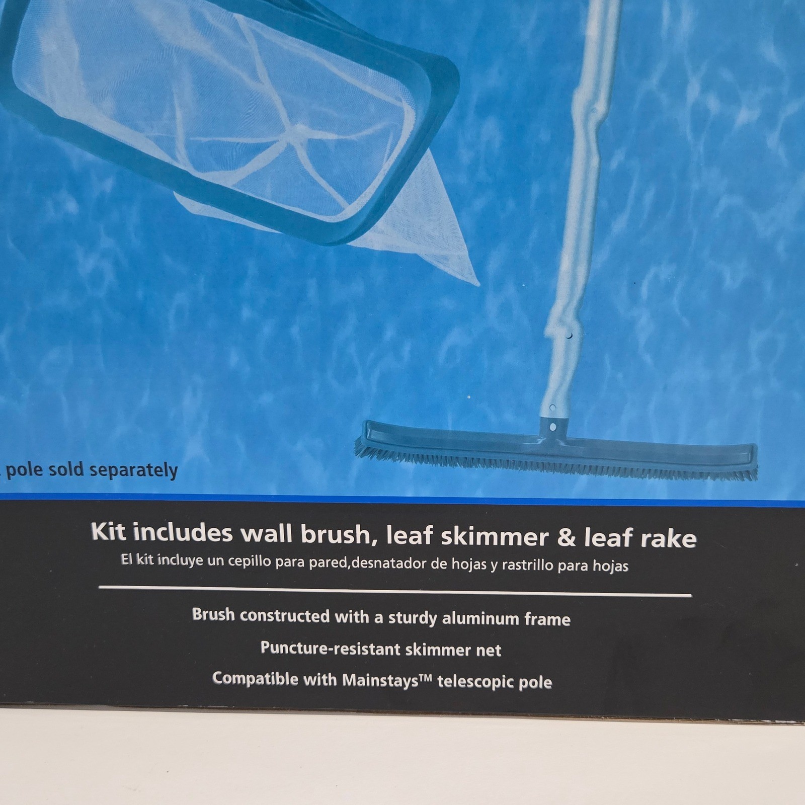 Mainstays Pool Maintenance Kit 3 Piece Wall Brush Leaf Skimmer Rake