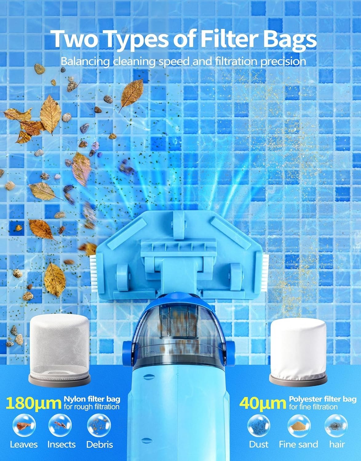 Ultra-Fine Filtration Cordless Pool Vacuum – 60 Minutes of Continuous Cleaning