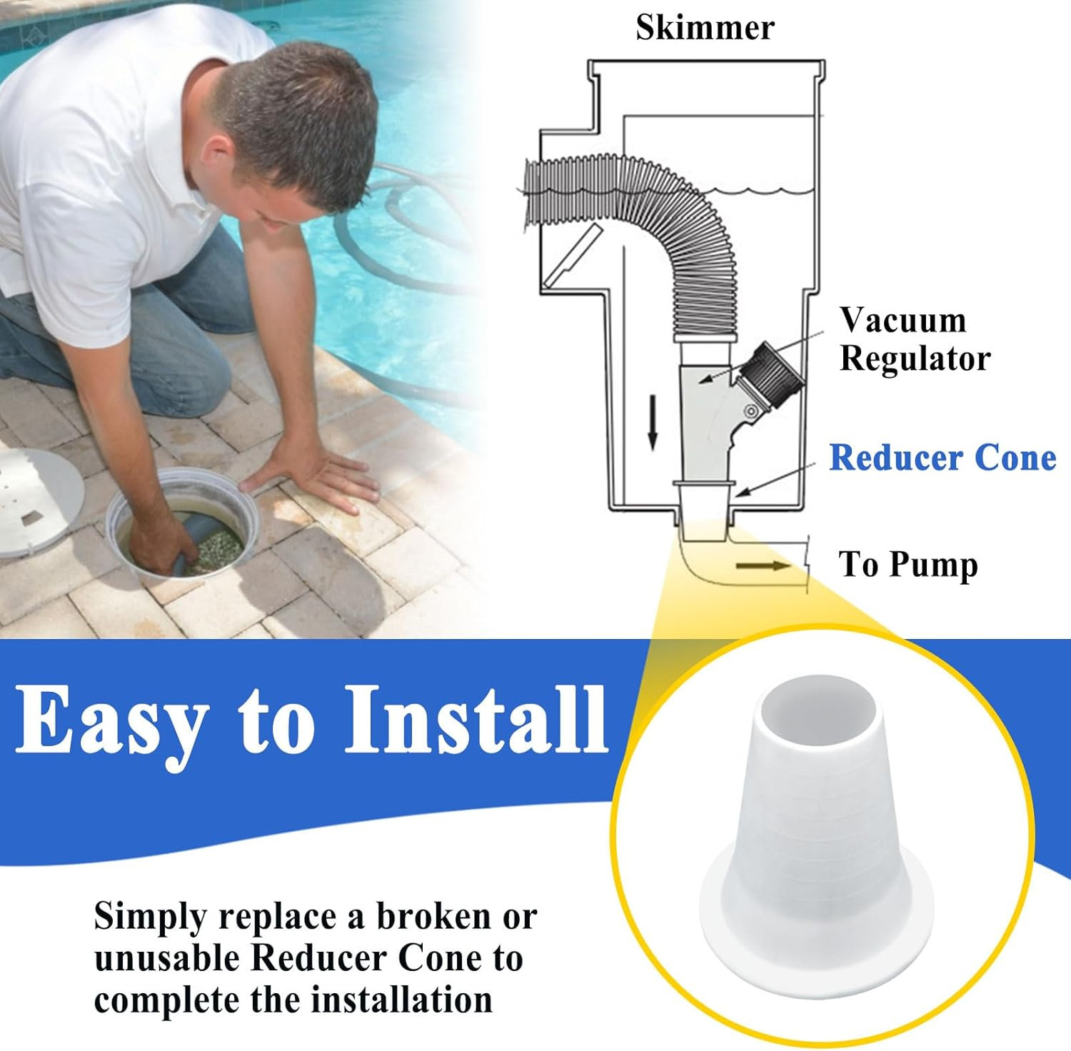 GW9000 GW9015 Cone Reducer, Automatic Pool and Spa Cleaner Replacement Part, Whi