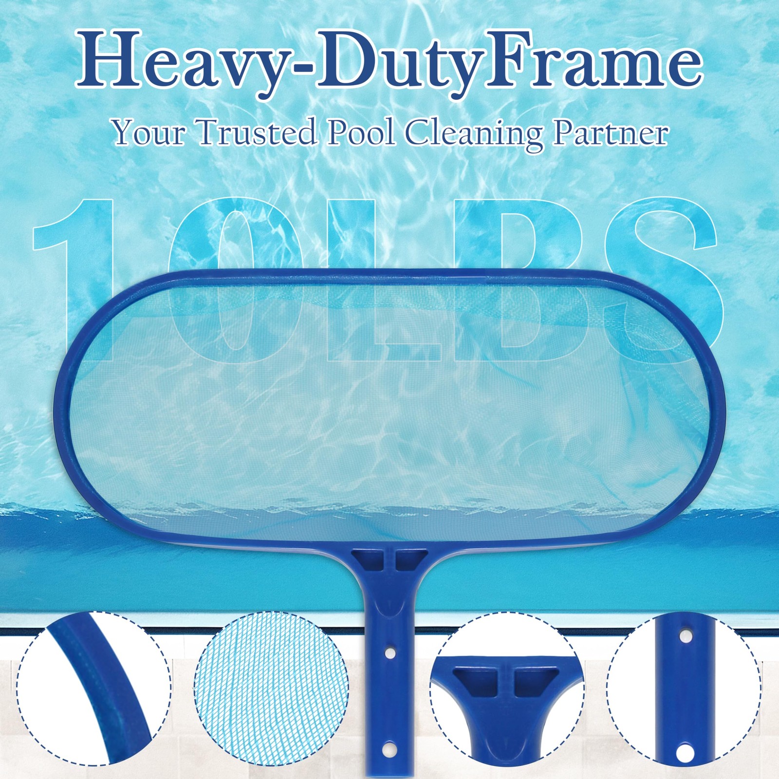 Heavy Duty Pool Leaf Rake Fine Mesh Frame Net for Efficient Cleaning 15.5x11in