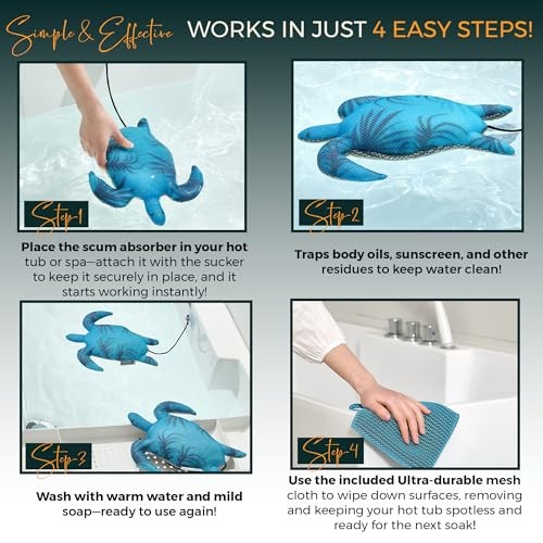 Hot Tub Scum Absorber Turtle, Scum Sponge for Hot Tub & 1-Pack + Cleaning Cloth