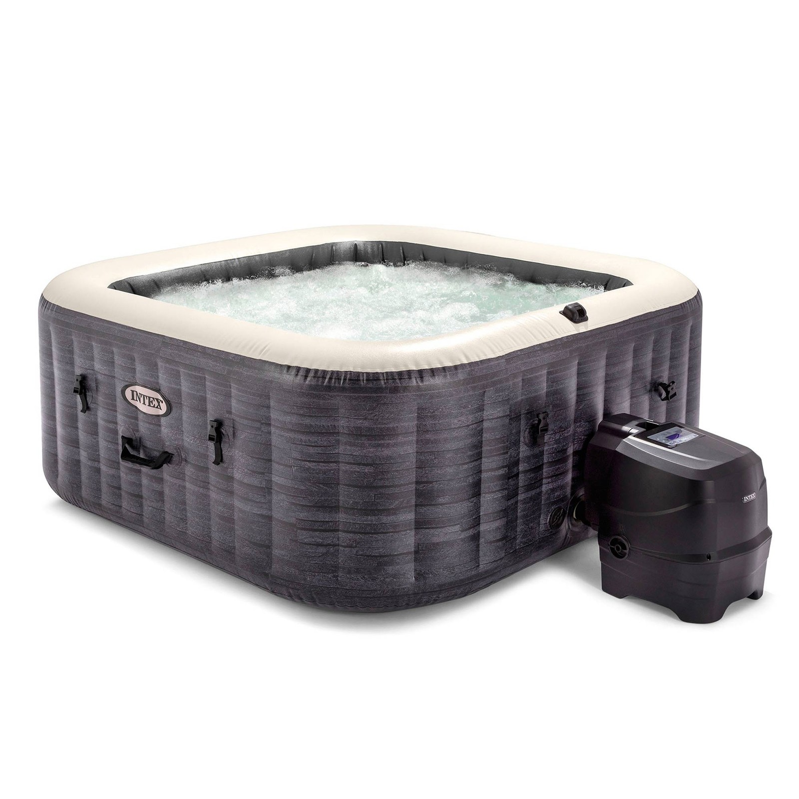 Intex Handheld Pool Vacuum w/PureSpa Plus 4 Person Inflatable Hot Tub, Greystone