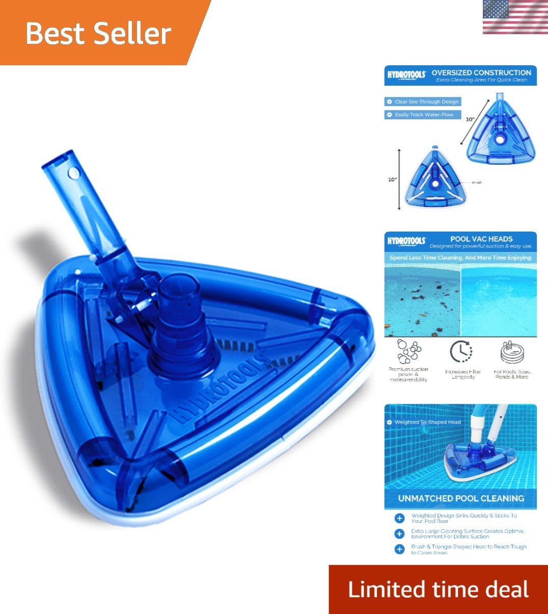 Heavy-Duty Hydrotools Pool Vac Head with Hose Compatibility & Swivel Feature