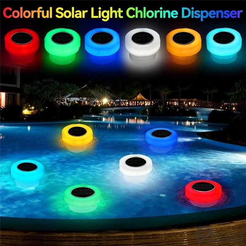 Solar Powered Pool Chlorine Floater With LED Lights Automatic Tablet Dispenser