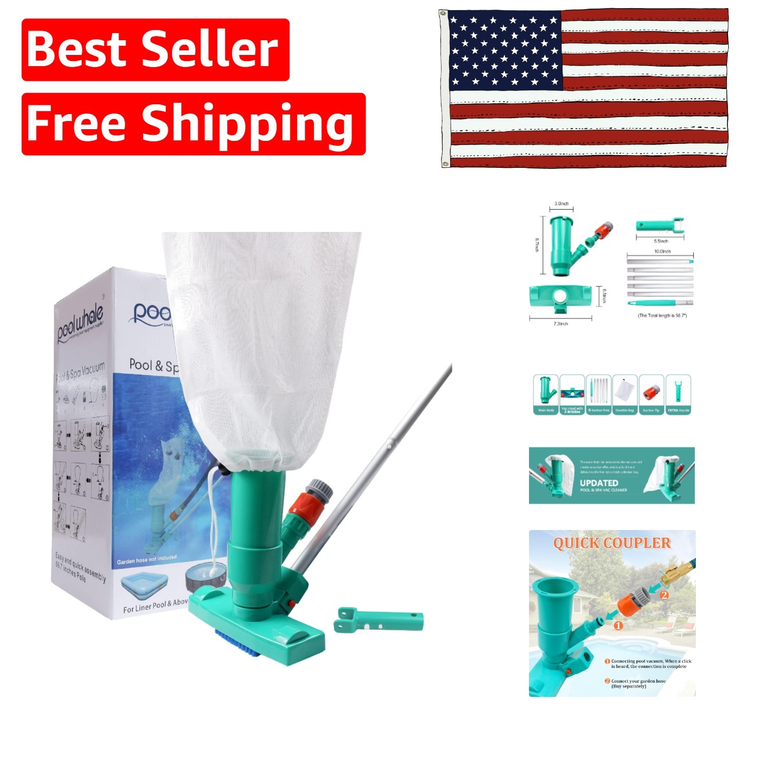 High Suction Mini Pool Jet Vac with 56.5 » Telescopic Pole – Effortless Cleaning