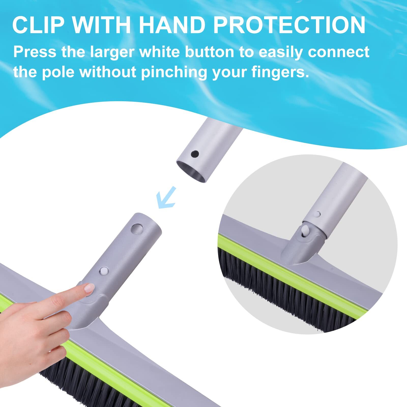 Heavy Duty Pool Brush for Wall & Tile with Reinforced Aluminium Back
