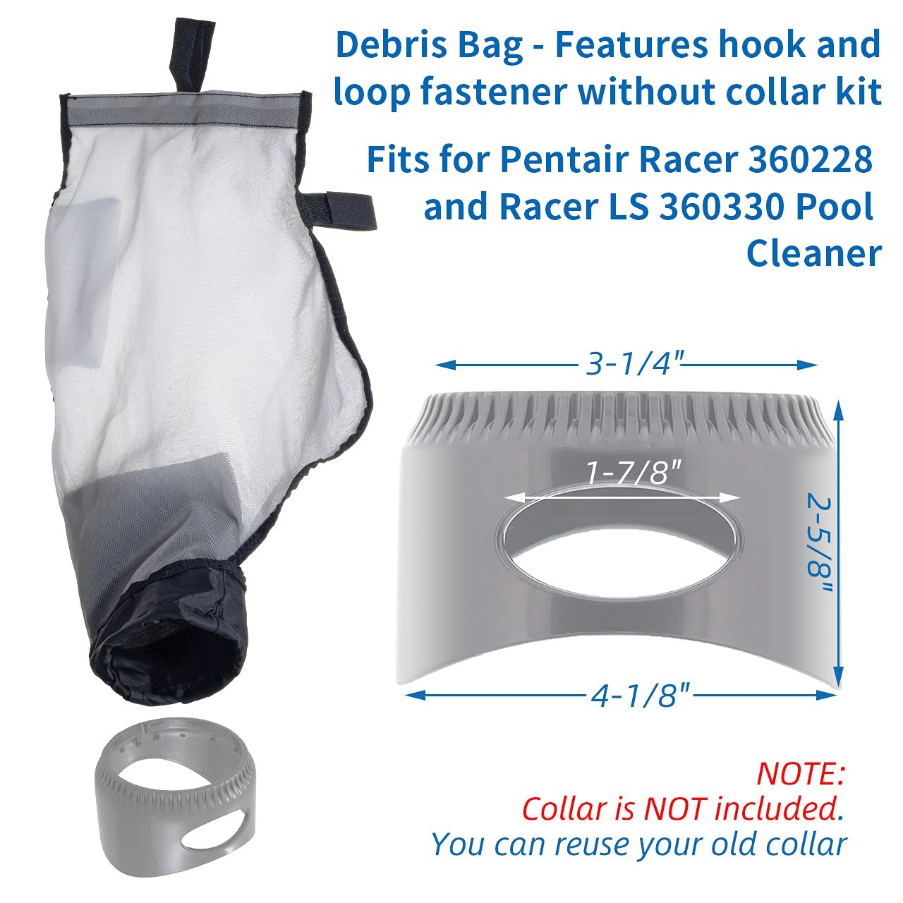 360240 Racer Pool Cleaner Debris Bag Kit/with Hook & Loop Fastener, for Penta…
