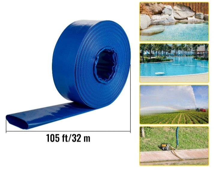 VEVOR Discharge Drain Hose 1-1/2&Prime; (1.5) x 105&prime; PVC Lay Flat- Heavy Duty Backwash