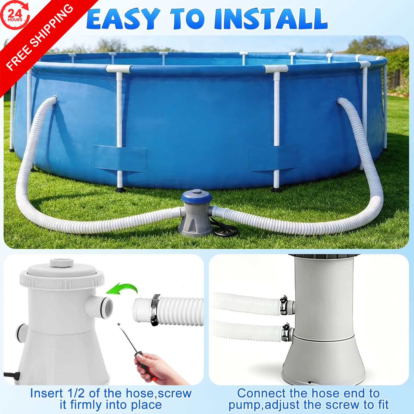 XCRUI 2Pack Pool Pump Replacement Hose for Above Ground 1.25 x 59 Inch, White