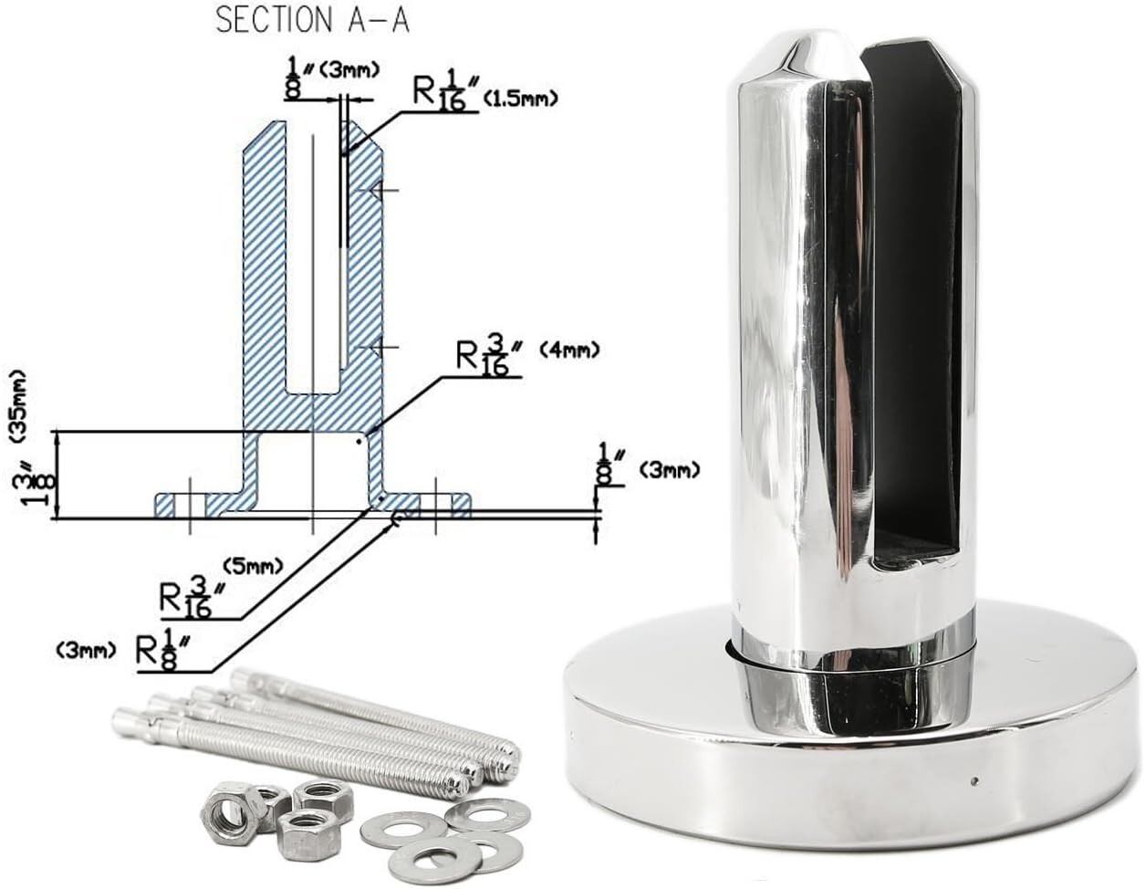 Stainless Steel 2205 Grade Round Frameless Swimming Pool Windscreen Glass Clamp