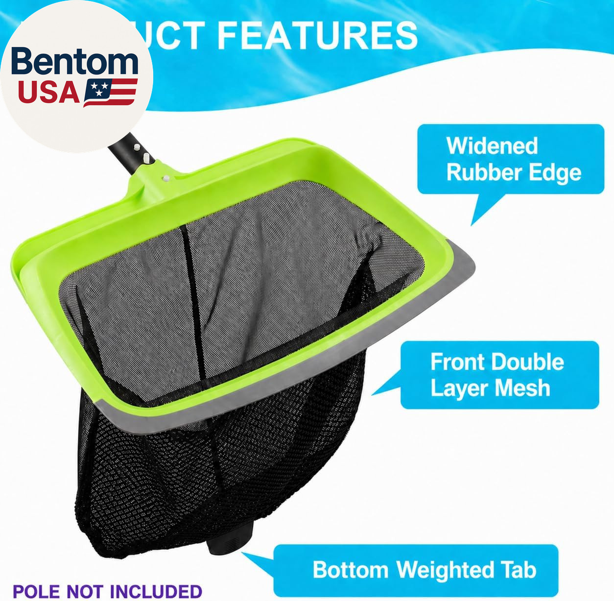 Swimming Pool Leaf Skimmer Net,Rubber Lip & Reinforced Frame Double-Layer Deep R