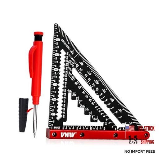 VNW 7inch Rafter Square with Carpenter Pencil, 1/8&Prime; Precision 7-inch Black
