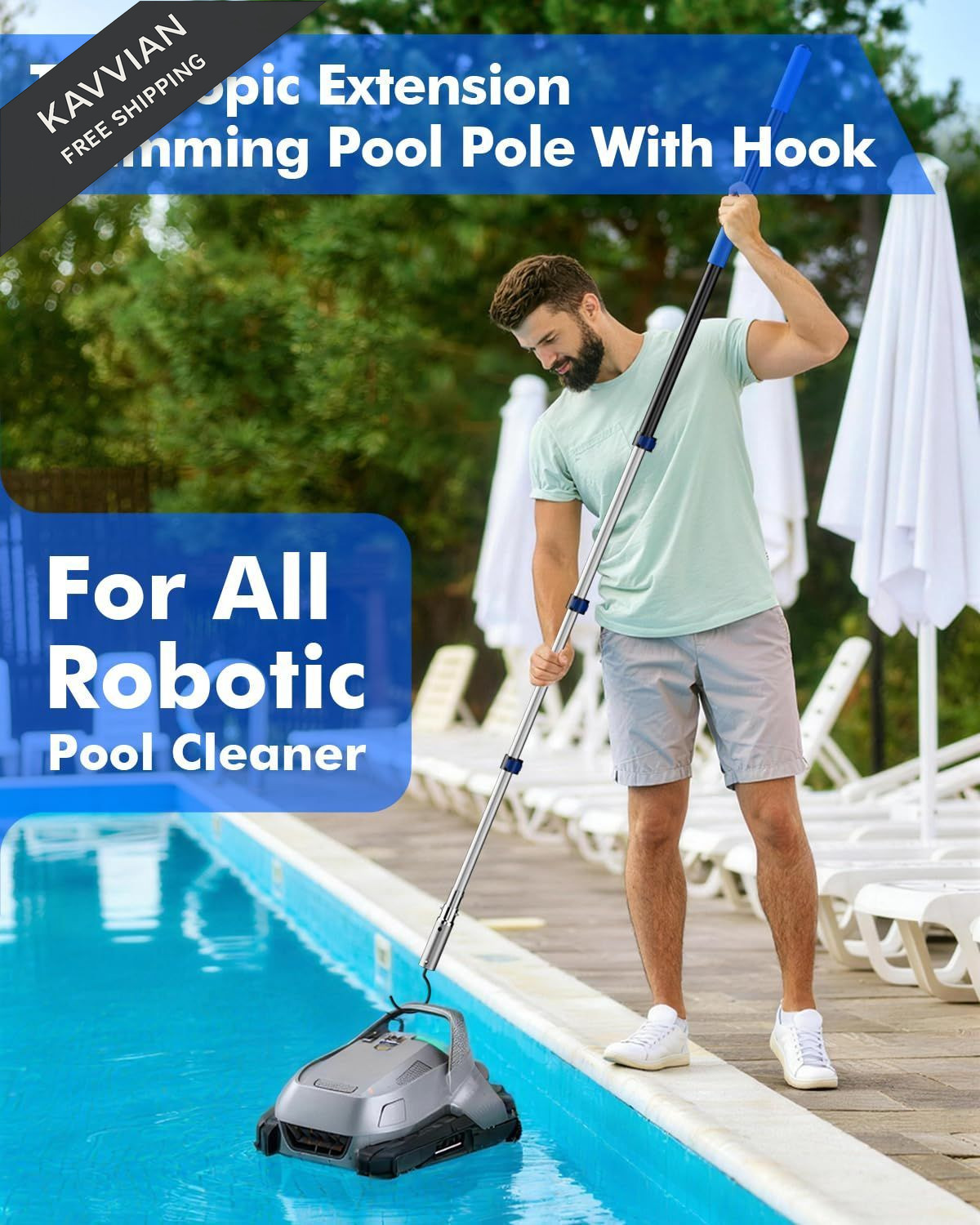 Pool Hook with Pole, 16FT Pole Hook, Black&Blue