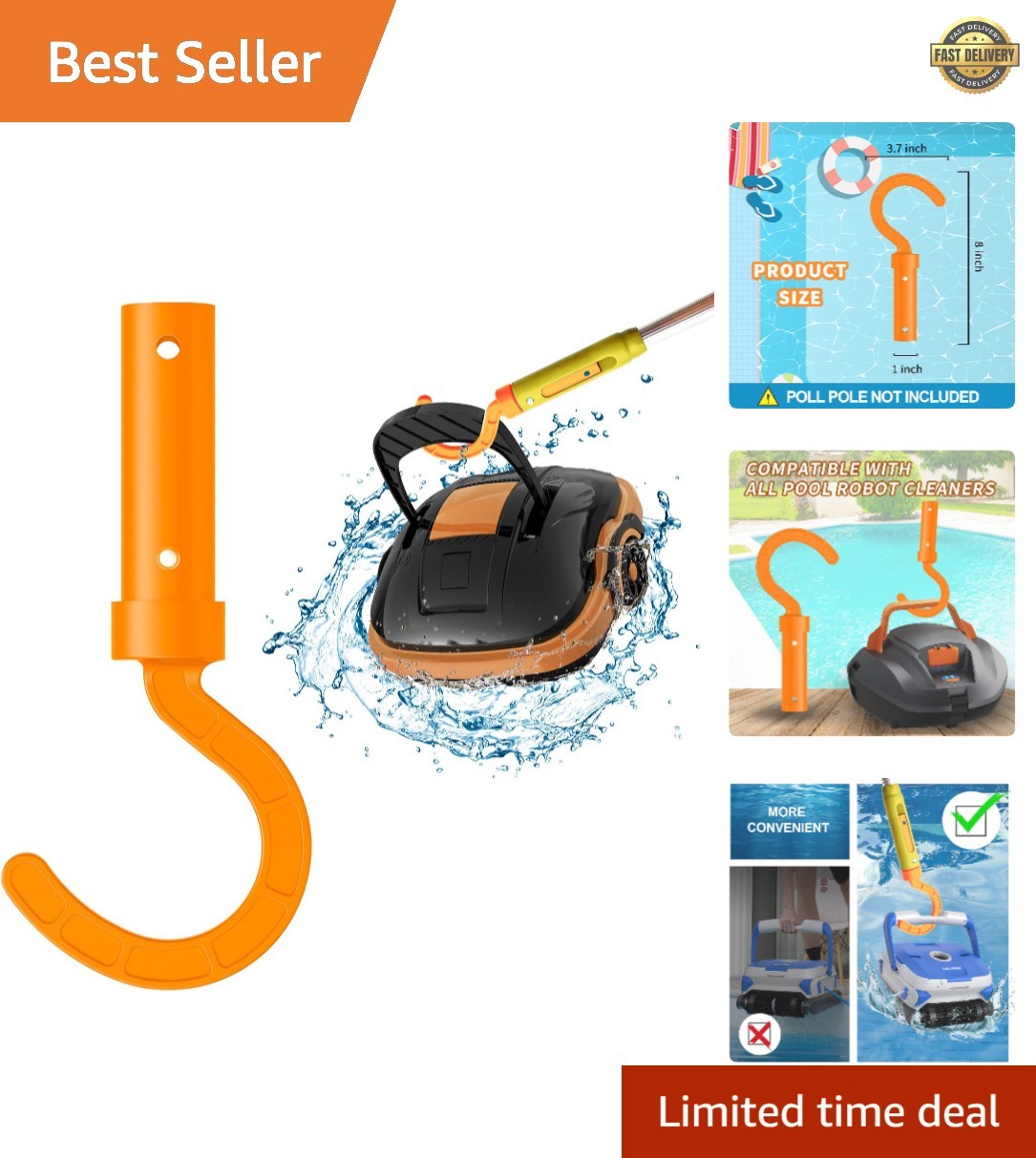 Universal Robotic Pool Cleaner Hook: Durable, Easy Use for All Pools – Orange