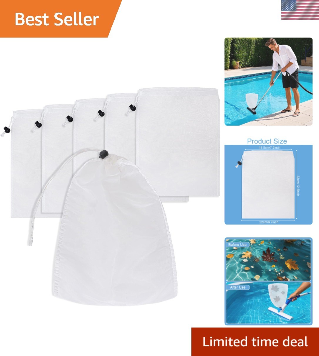 6-Pack Fine Mesh Pool Vacuum Filter Bags – Durable & Reusable for Clear Water