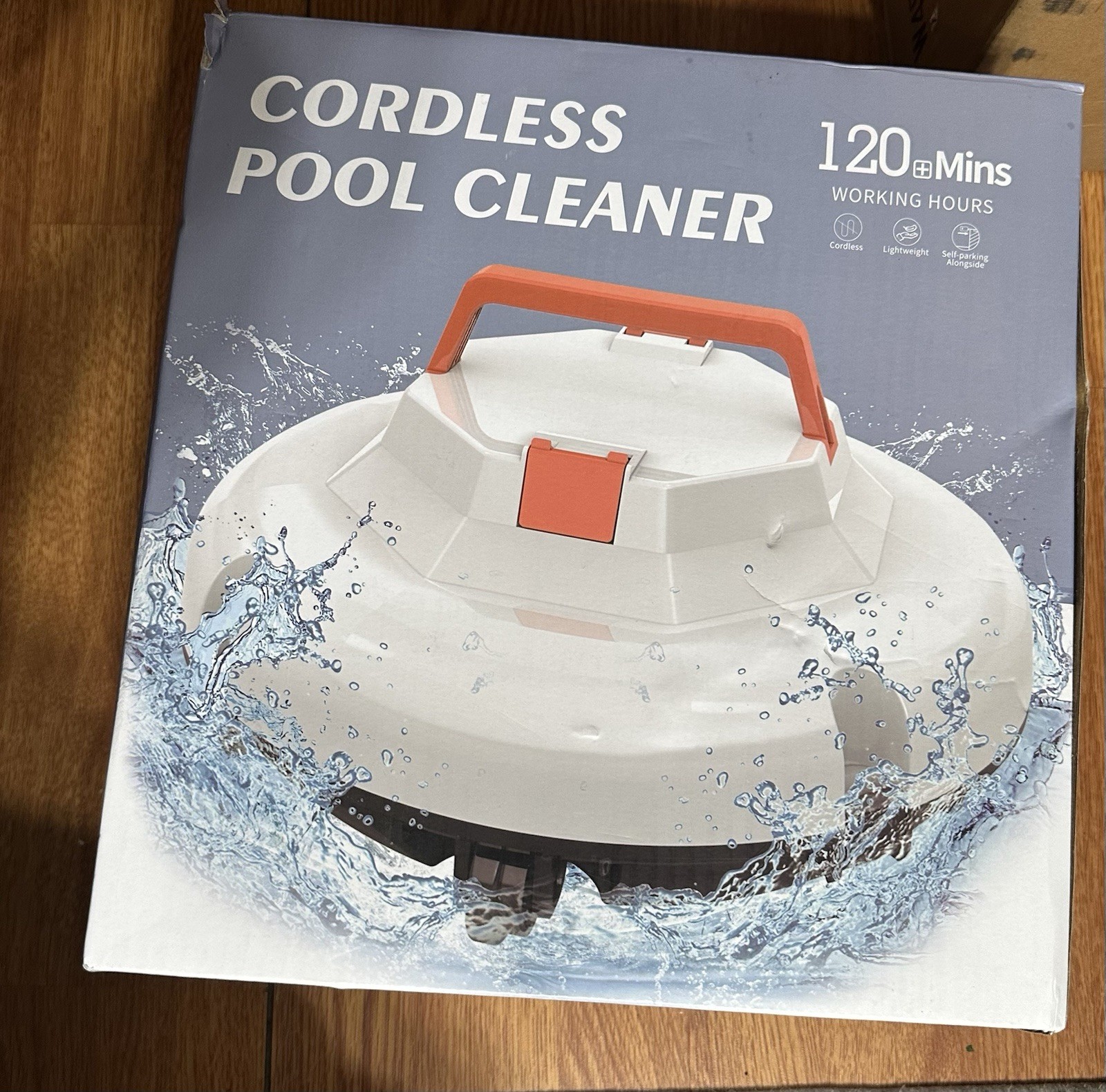 Cordless Robotic Pool Cleaner White 120 Mins Lightweight Self Parking