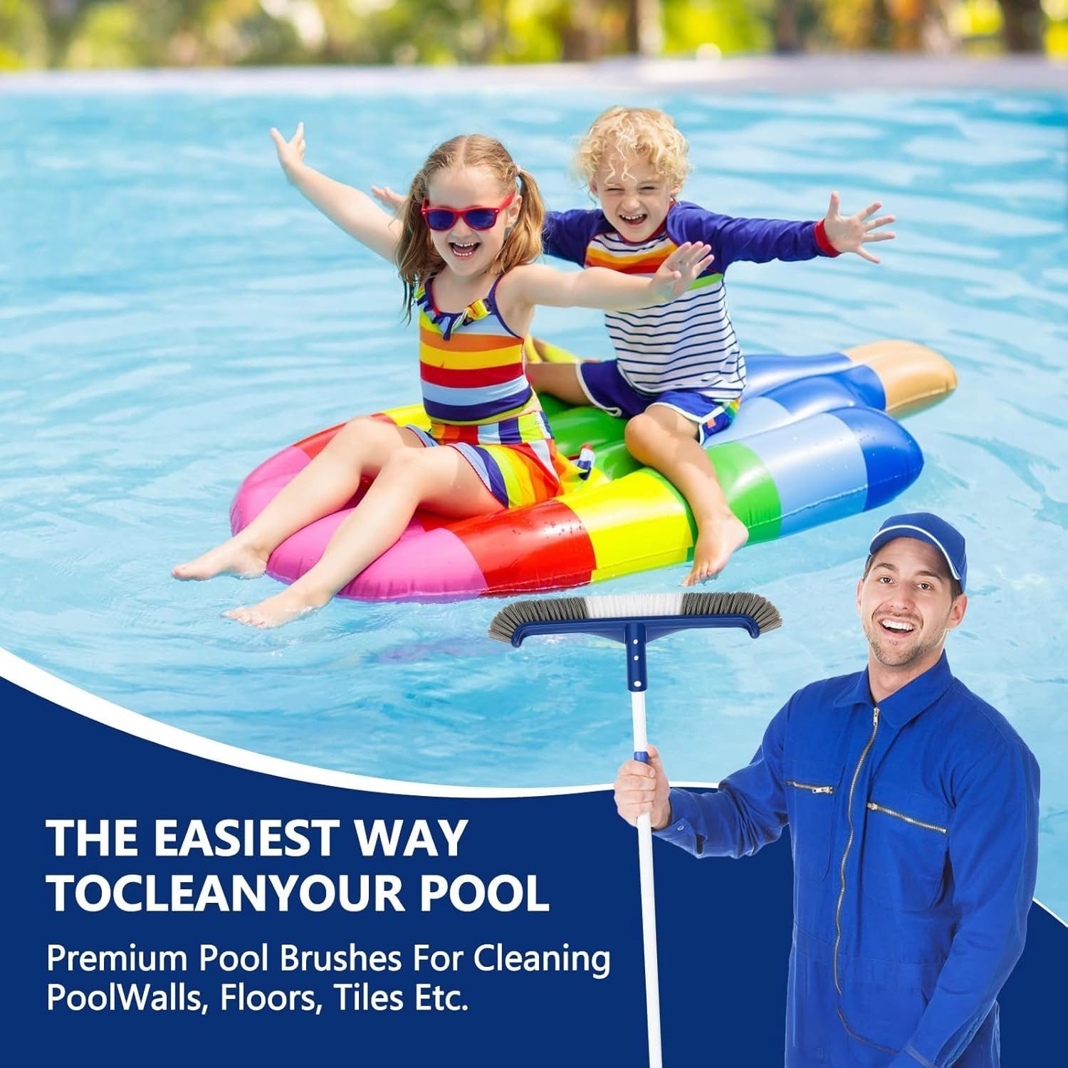 Pool Brush Head, 17.5&Prime; Swimming Pool Brush for Cleaning Pool Walls, Curved Ed…