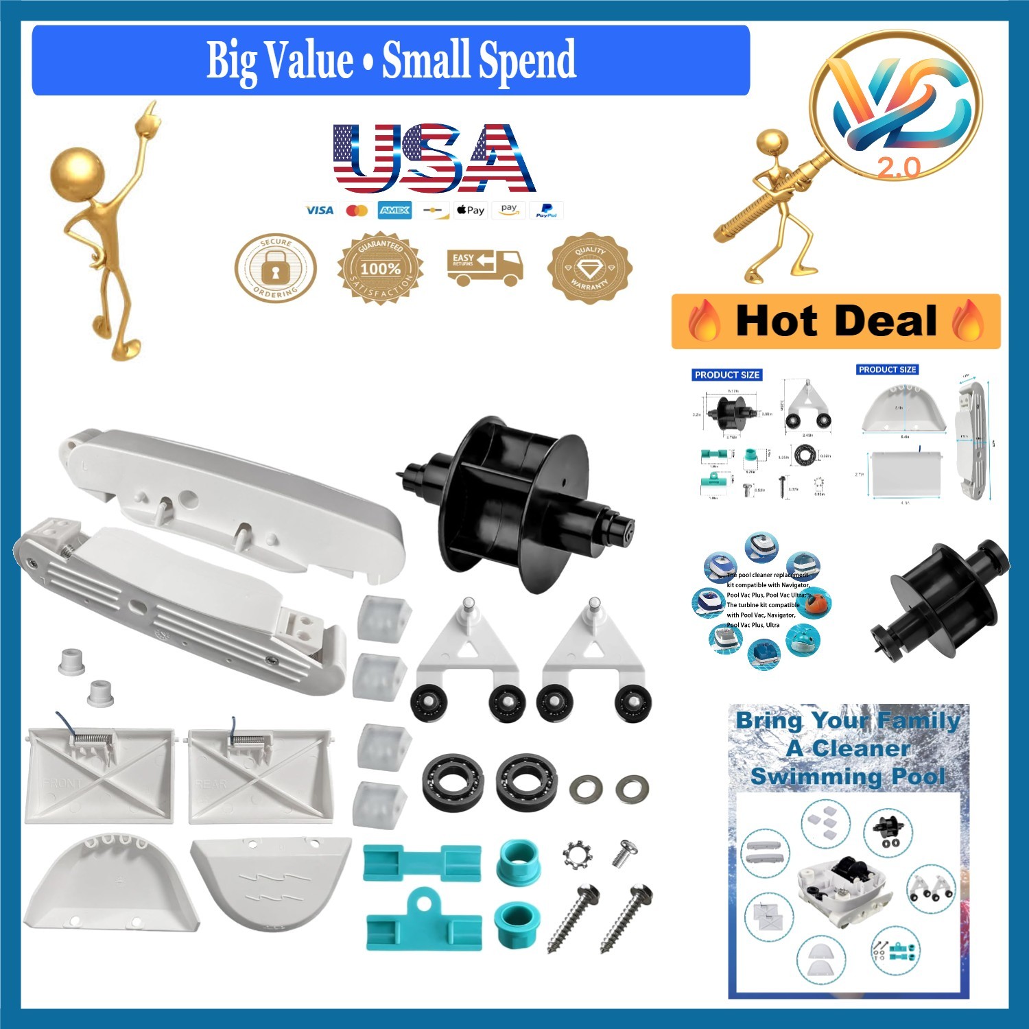 Pool Cleaner Pod Swing & Turbine Kit for Hayward Navigator Pool Vac Ultra
