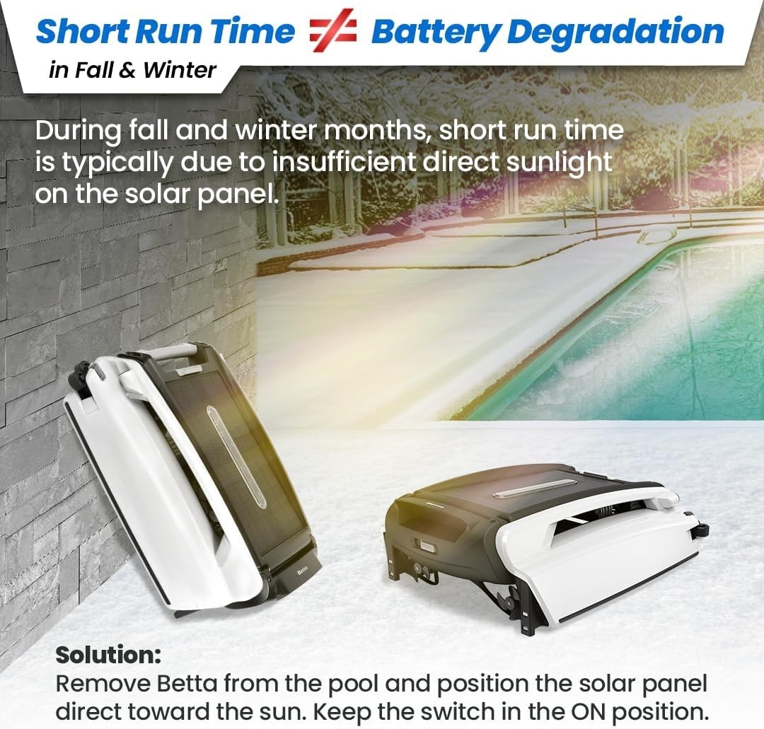 Betta SE Solar Pool Skimmer – Automatic, 30H Runtime, Salt Water Friendly, White
