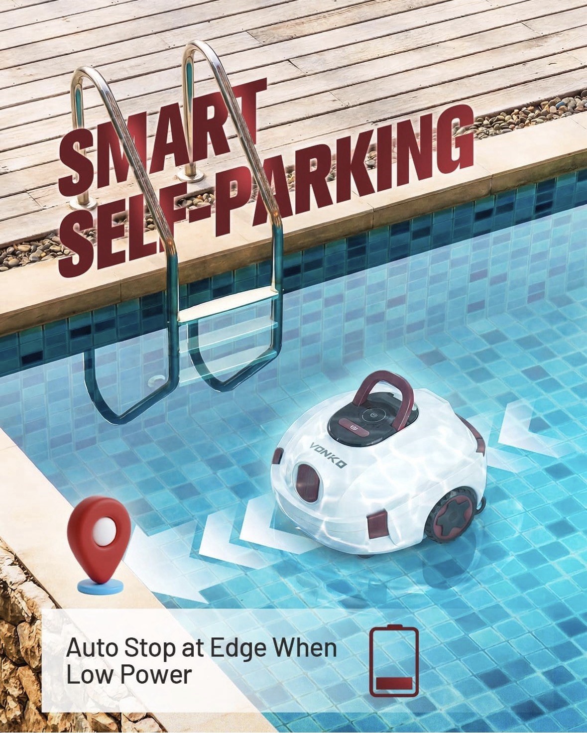 VONKO P10 Cordless Robotic Pool Cleaner, Above Ground Pool & Flat Inground Pool