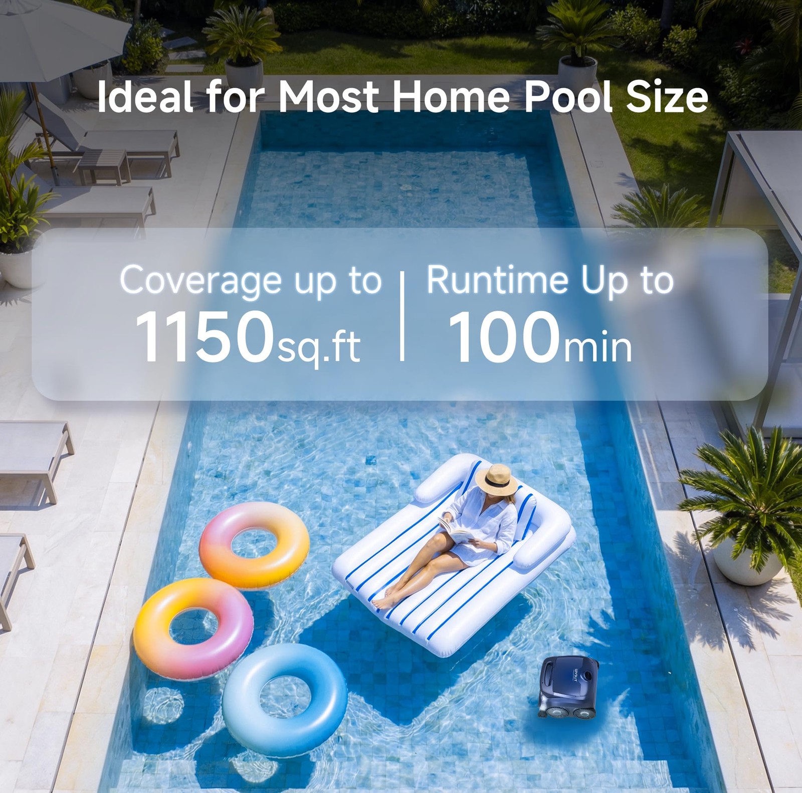 WYBOT B1 Robotic Pool Cleaner Cordless Wall Waterline Cleaning 2 Hour Runtime