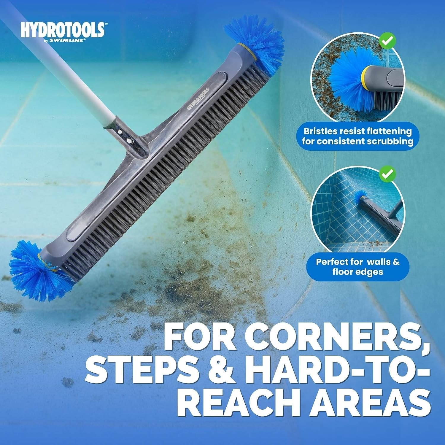 Pool Brush Head for Wall, Floor & Corners | 22-Inch Aluminum